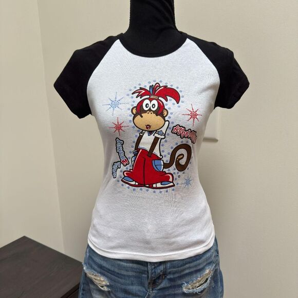 Vintage Spunky USA Graphic Baby Tee \ Y2K Deadstock Bobby Jack Style Tee \ Sz MD - Picture 1 of 5